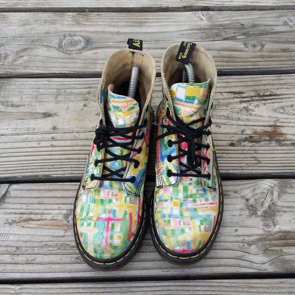 Vintage Women Dr Martens Made in England Multi Color Grid Boots Sneakers Shoes - Picture 5 of 10